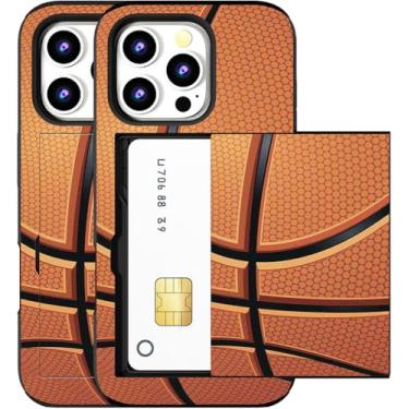 Imagem de MUQR Capa compatível com iPhone 15 Pro Max com porta-cartão fofo - Design Kawaii, proteção contra quedas de nível militar, capa carteira robusta para mulheres (esportes de basquete preto)