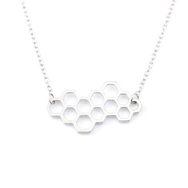 Imagem de Spiritrain Colar com pingente de colmeia minimalista, feminino, masculino, banhado a ouro, colmeia hexagonal, hexagonal, corrente geométrica, para Natal, aniversário, feriado, joia moderna, Medium