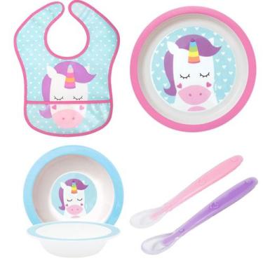 Imagem de Kit Alimentação Bebê com Bowl Pratinho Babador com Bolso e Colher de S