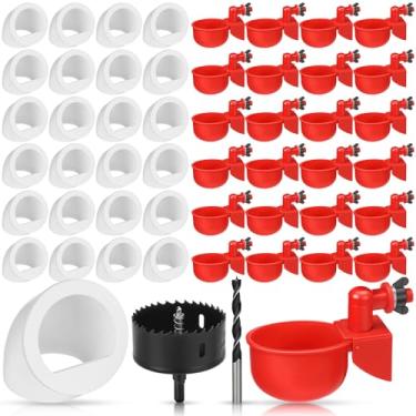 Imagem de Potchen 25 conjuntos de comedouro de galinha e copo de água, alimentador de porto de codorna e pintinho e bebedouro automático de frango com abridor de furos, broca, bebedouro DIY para várias aves