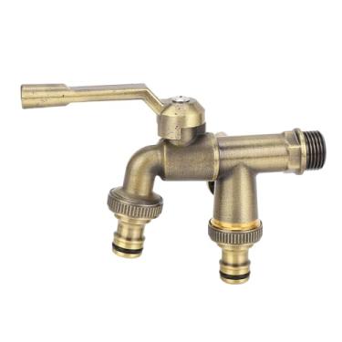 Imagem de Luqeeg Kit de Torneira de Dupla Pressão, Entrada de 3/4 Polegada Montagem na Parede Latão Antigeada Estilo Antigo Divisor de Torneira com 2 Saídas 25MM para Jardim Indústria
