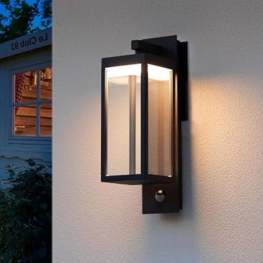 Imagem de Luz de parede externa sensor de movimento à prova d'água LED varanda luzes externas luminária com detector de movimento PIR, lâmpadas de alumínio lanterna de porta frontal para pátio, quintal, garagem