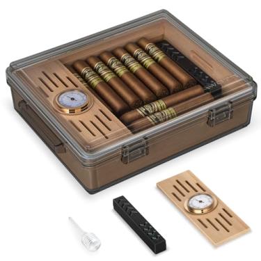 Imagem de AWOTE Umidor de charuto de acrílico com bandeja de cedro, umidificador e higrômetro, caixa de charutos de mesa que pode armazenar cerca de 20-30 charutos, acessórios de charuto para presentes, charuto