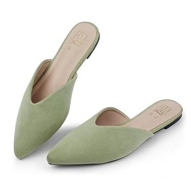 Imagem de Hawkwell Mocassim feminino sem costas nuas, sem cadarço, sem cadarço, confortável, bico fino, mules, Camurça verde, 35