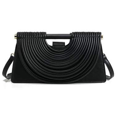 Imagem de Bolsa clutch feminina elegante de couro vegano pequena bolsa de ombro transversal de tecido para noite bolsa de mão com alça superior 2025, Preto