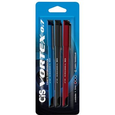 Imagem de Caneta Esferográfica CIS Vortex 0.7mm, Blister com 3 unidades (Azul, Preta e Vermelha)