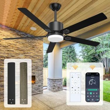 Imagem de alescu Ventiladores de teto com luzes: ventilador de teto externo/interno com controle remoto/aplicativo, ventilador de teto moderno de 152 cm com motor CC reversível de 6 velocidades, ventilador de