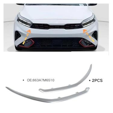 Imagem de Moldura de para-choque dianteiro compatível com Kia Forte GT 2022-2023, acabamento original 863A7M6510, 2 peças, cromado, prata, acessórios para carro, kit de carroceria esquerda direita