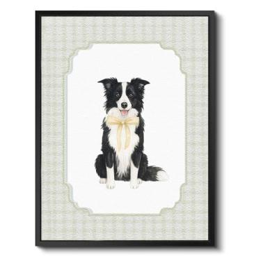 Imagem de Arte de parede emoldurada 3D empilhada com painel duplo arenito leal Border Collie, impressão texturizada de 30,5 x 40,6 cm, arte moderna de ilustração de cachorro, sala de estar, quarto, fazenda