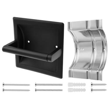 Imagem de ZFLYCANP Suporte de papel higiênico embutido de aço inoxidável, suporte de rolo de papel higiênico de metal resistente montado na parede, dispensador de rolo de lenço rotativo para banheiro, cozinhas