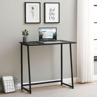 Imagem de Escrivaninha Mesa de Escritório Dobrável Industrial Preto em MDF Compacta e Versátil Design Moderno e Funcional para Otimizar Espaços