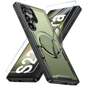 Imagem de Capa para Samsung Galaxy S23 Ultra/S22 Ultra compatível com Mag-Safe, suporte de anel giratório 360, capa com suporte magnético, capa de telefone à prova de choque de grau militar, com protetor de