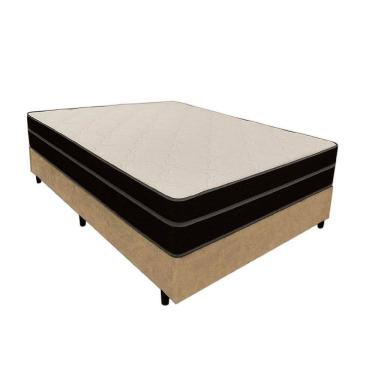 Imagem de Cama Box Casal 138 Suede Bege com Colchão Paris Molas Ensacadas Preto 66x138x188