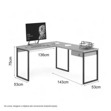 Imagem de Mesa Home Office Escrivaninha L Shine Azul com Gaveteiro - Mobiliar Ho