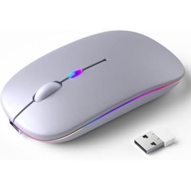 Imagem de Mouse Sem Fio Recarregável com LED RGB Design Ergonômico e Conexão Bluetooth para Notebook PC e Home Office (Prata)