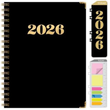 Imagem de Agenda Hardcover 2026, 21,6 cm x 28 cm: 14 meses (novembro de 2025 a dezembro de 2026), agenda mensal diária, agenda anual, marcador de livro, pasta de bolso e conjunto de notas adesivas (números