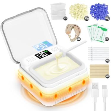 Imagem de FullWoyi Kit de cera de nariz feminino e masculino, kit de depilação com visor LED ajustável, kit de remoção de pelos da orelha para homens, 100 g, cera 70 aplicadores, temperatura constante