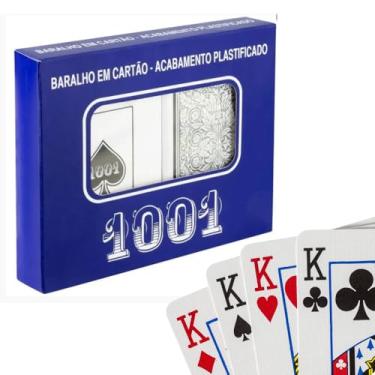 Imagem de Baralho Duplo Cartas 1001 Acabamento Plastificado Jogo Completo nas Cores Preto e Vermelho Ideal para Diversão Família Festas Noites de Jogos Buraco Poker Truco
