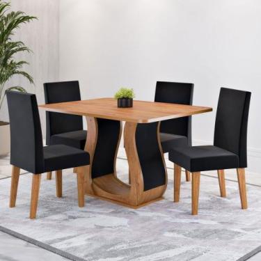 Imagem de Mesa de Jantar 4 Lugares Amarena Mel/Veludo Preto - Viero Móveis, Pret