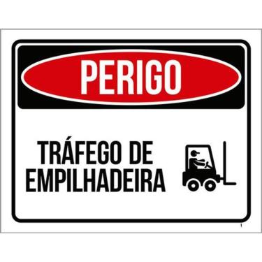Imagem de Kit 5 Placas Perigo Tráfego Empilhadeira 36X46