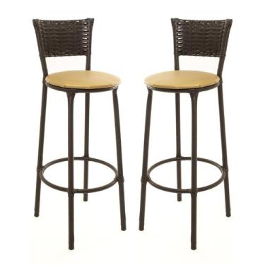 Imagem de KIT 2 Banquetas Alta Encapada Junco CAFÉ Area de Lazer Cozinha Bancada