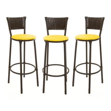 Imagem de KIT 3 Banquetas Alta Encapada Junco CAFÉ Area de Lazer Cozinha Bancada