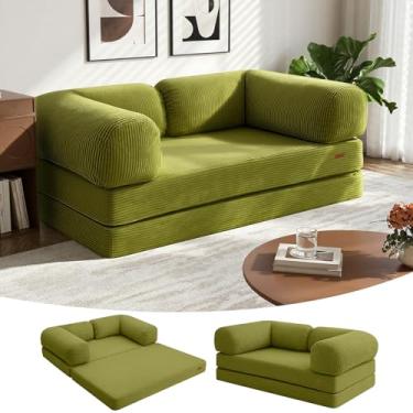 Imagem de COMAX Sofá-cama dobrável Queen, 4 em 1 conversível dobrável sofá futon com apoios de braços, colchão de dormir cadeira dobrável cama confortável portátil para sala de estar quarto, verde claro