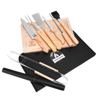 Imagem de Kit Churrasco Facas Inox 10 Peças Biscuitt Steak Master Cabo De Madeira Com Estojo