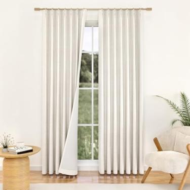 Imagem de Cortinas blecaute de linho plissadas Pinch - Cortina 100% preta para quarto, sala de estar, pregas com isolamento térmico, cortinas de escurecimento de quarto de camada dupla com ganchos, natural, 2