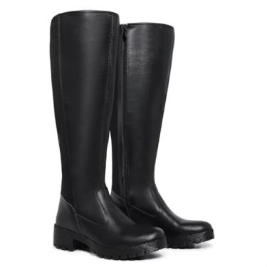 Imagem de Bota Cano Alto Longo Feminina Ajuste Panturrilha Solado Tratorado Preta (Preto, 37, BR, Adulto, Numérico, 37)