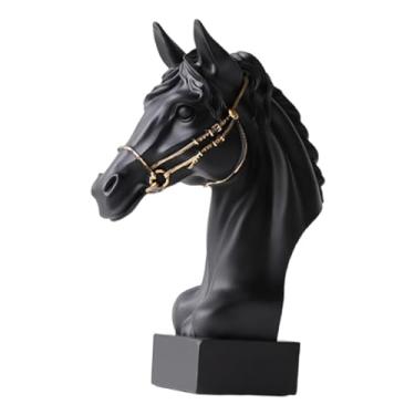 Imagem de KiBcsLic Estátua de cabeça de cavalo, escultura, artesanato, decoração de cavalo, ornamento, estatuetas de resina para mesa, escritório, prateleiras de loja, Preto