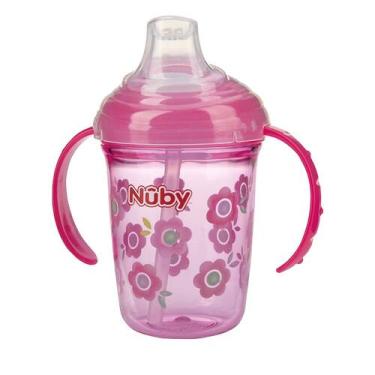 Imagem de Copo infantil tritan com alça e bico de silicone 240ml - nuby, Rosa