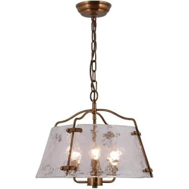 Imagem de Abajur de vidro Water Ripple Lustre Retro Cobre Luxo E14 Luz Pendente Simples - Sala de estar Decoração de sala de jantar Luminária pendente, Decoração moderna