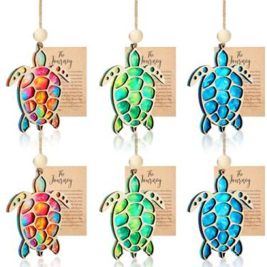 Imagem de Geelin 6 peças de presentes de tartaruga marinha para mulheres, enfeite de acrílico de tartaruga marinha com cartão de história, enfeites de Natal de praia para mulheres, amigas, aniversário