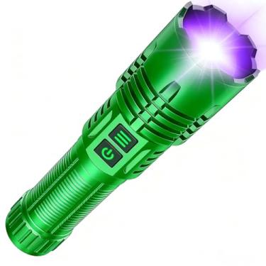 Imagem de AdamStar Lanterna UV e de alto lúmens, recarregável, 2 em 1, potente lanterna de LED com luz negra, tática, 6 modos, superbrilhante, à prova d'água, com zoom, detector para acampamento de resina de