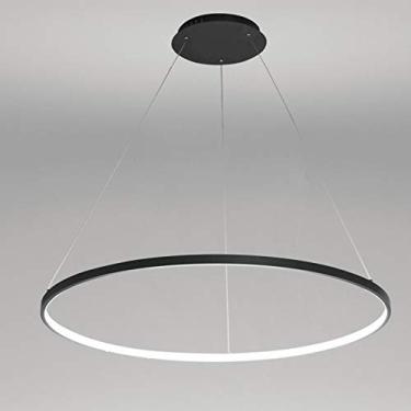 Imagem de 1-Luminária Pendente Circular, Lustre LED de Metal Acrílico Moderno Suspenso Ajustável Luz Pendente para Sala de Estar, Quarto, Cozinha, Preto+Branco Luz-80cm