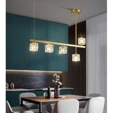Imagem de Moderno - Lustre de mesa de jantar LED, luzes pendentes de cristal industrial, compatível com sala de jantar, sala de estar, lâmpadas de lustre