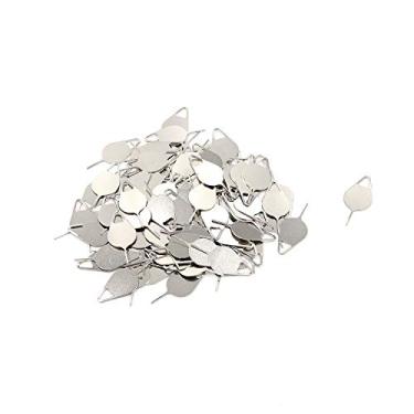 Imagem de Geesatis 100 peças bandeja de cartão SIM prateada com agulha para remoção de abertura de cartão SIM com pino de ejeção compatível com iPhone iPads serve para a maioria das marcas de smartphone.