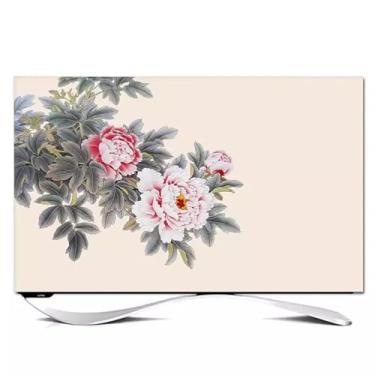 Imagem de Capa contra poeira para TV interna de 32-80 polegadas Protetor de tela LCD extensível com padrão de peônia interna para TVs curvas, capa à prova de poeira com design antiderrapante decoração de sala
