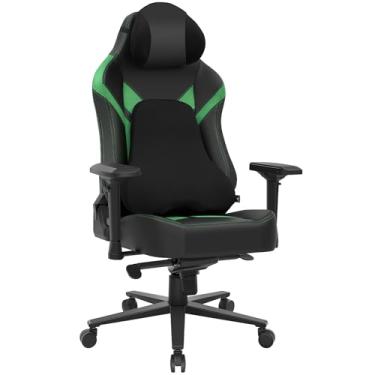 Imagem de Wyrdforging Cadeira de jogos, cadeira ergonômica para jogos de computador, cadeiras de jogos reclináveis, ajuste de altura do assento, balancim giratório com encosto de cabeça e lombar (preto-verde)