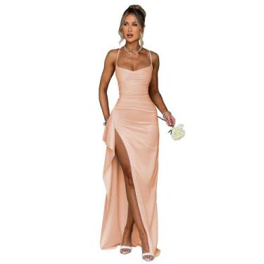 Imagem de Vestido de noite GDJDIFK Mermaid Satin com alças ajustáveis