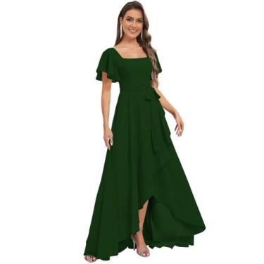 Imagem de Vestido de dama de honra Monvelli assimétrico em chiffon verde esmeral