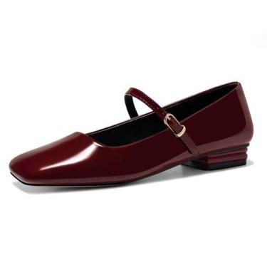 Imagem de Sapatos Coutgo Mary Jane Flats para mulheres cor de vinho tamanho 37