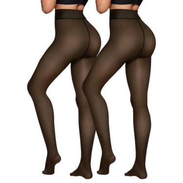 Imagem de Meias femininas forradas de lã X-CHENG, cintura alta térmica, inverno