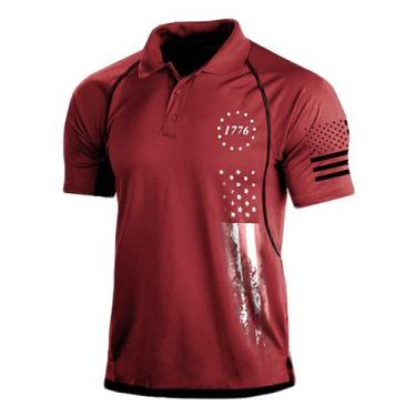 Imagem de Camisa polo HARGLESMAN masculina Patriotic American Flag 4XL vermelha