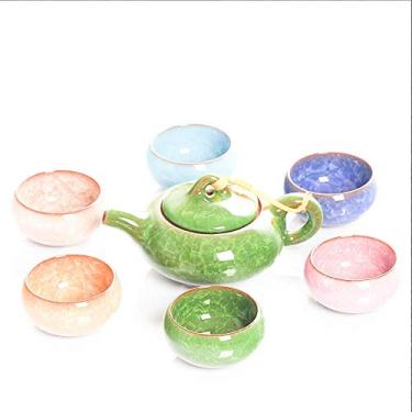 Imagem de Conjunto de chá de porcelana para casa, 7 peças, conjunto de chá de cerâmica multicolorido, 6 xícaras de chá, 1 bule de chá, conjunto de chá chinês portátil para uso doméstico