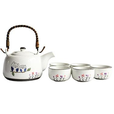 Imagem de Conjunto de chá japonês de porcelana branca com 1 conjunto de bule de chá, 4 xícaras de chá, 1 infusor inoxidável, lindo conjunto de chá asiático para amantes de chá/mulheres/homens