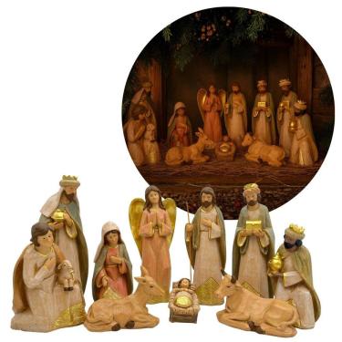 Imagem de Presépio Natalino Poliresina Luxo Vintage 10 Peças Tipo Esculpido em Pedra 18cm
