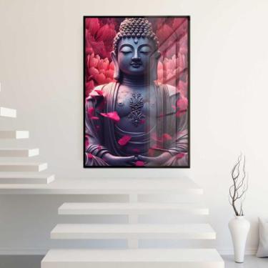 Imagem de Quadro Decorativo com Moldura e Acrilico Cristal Vidro Buda Pedra Peta