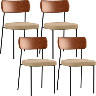 Imagem de Kit 04 Cadeiras Para Sala De Jantar Melina L02 Couríssimo Camel Linho Bege Escuro - Lyam Decor